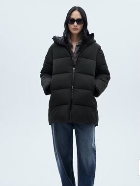Mango Black Quilted Hooded Puffer Jacket